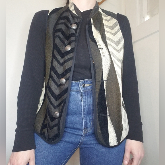 *SOLD*Bohemian Tapestry Vest Reversible Button Front EarthTones Abstract. - Picture 1 of 15